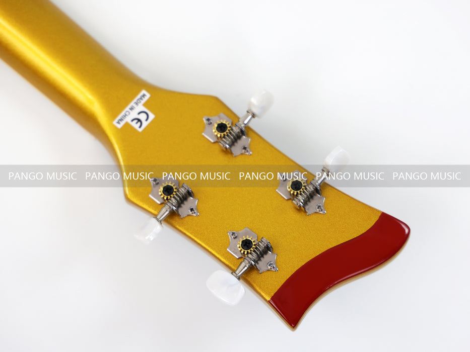 4 Strings Semi Hollow Violin Electric Bass Guitar with Gold Metallic Sparkling Finish  (PHY-107)