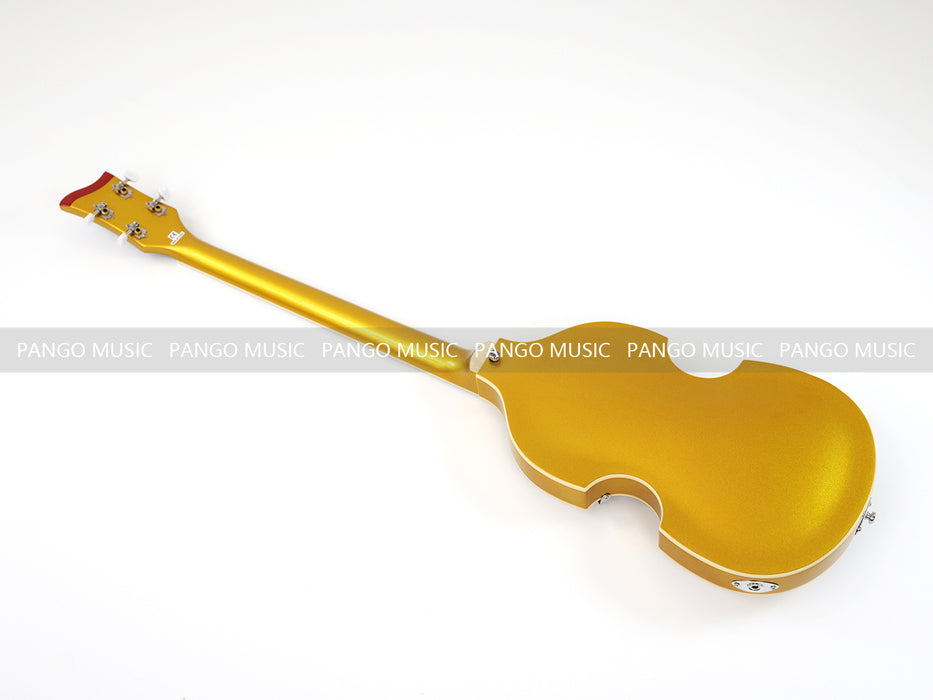 4 Strings Semi Hollow Violin Electric Bass Guitar with Gold Metallic Sparkling Finish  (PHY-107)