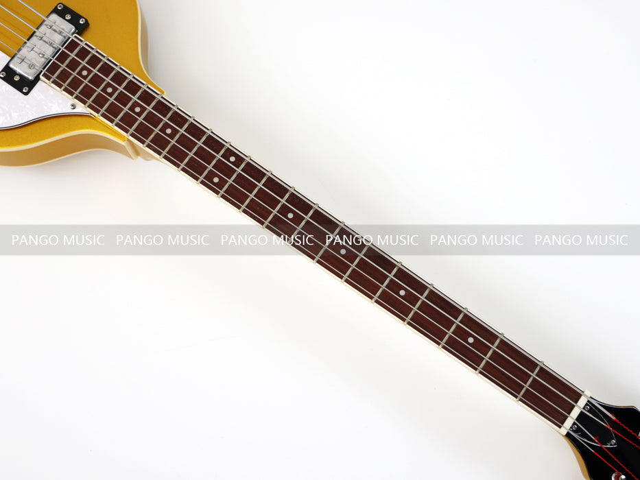 4 Strings Semi Hollow Violin Electric Bass Guitar with Gold Metallic Sparkling Finish  (PHY-107)