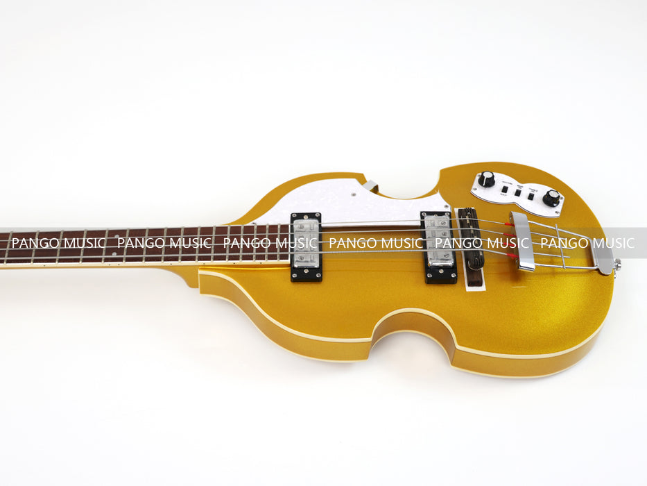 4 Strings Semi Hollow Violin Electric Bass Guitar with Gold Metallic Sparkling Finish  (PHY-107)