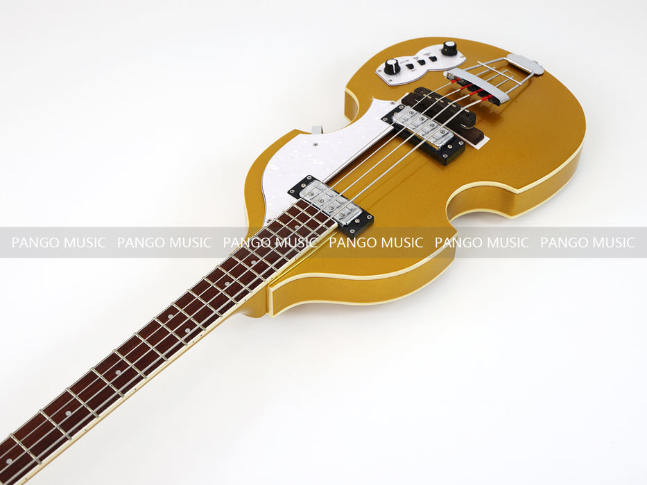 4 Strings Semi Hollow Violin Electric Bass Guitar with Gold Metallic Sparkling Finish  (PHY-107)