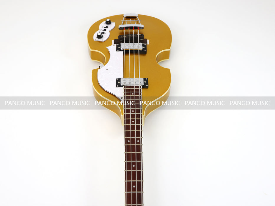 4 Strings Semi Hollow Violin Electric Bass Guitar with Gold Metallic Sparkling Finish  (PHY-107)