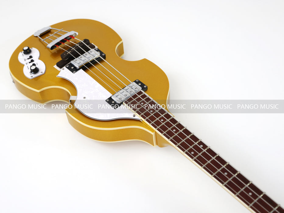 4 Strings Semi Hollow Violin Electric Bass Guitar with Gold Metallic Sparkling Finish  (PHY-107)