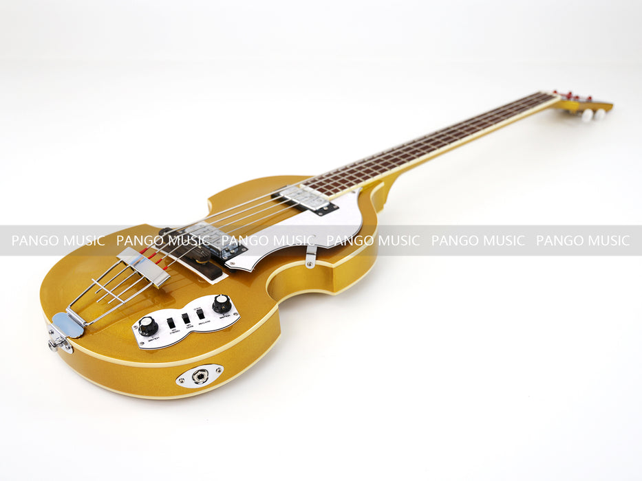 4 Strings Semi Hollow Violin Electric Bass Guitar with Gold Metallic Sparkling Finish  (PHY-107)