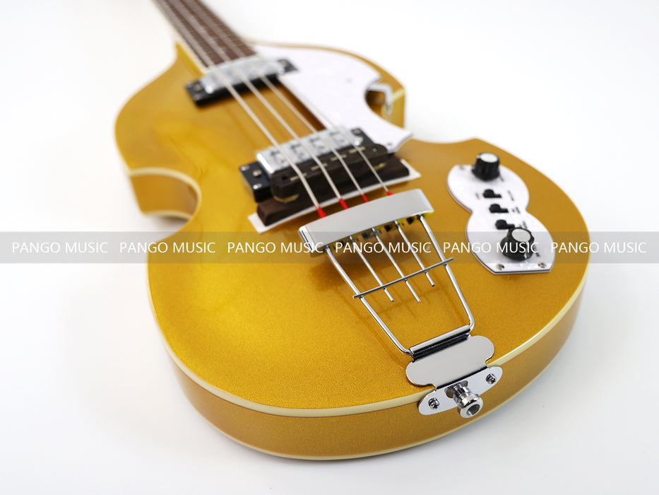 4 Strings Semi Hollow Violin Electric Bass Guitar with Gold Metallic Sparkling Finish  (PHY-107)