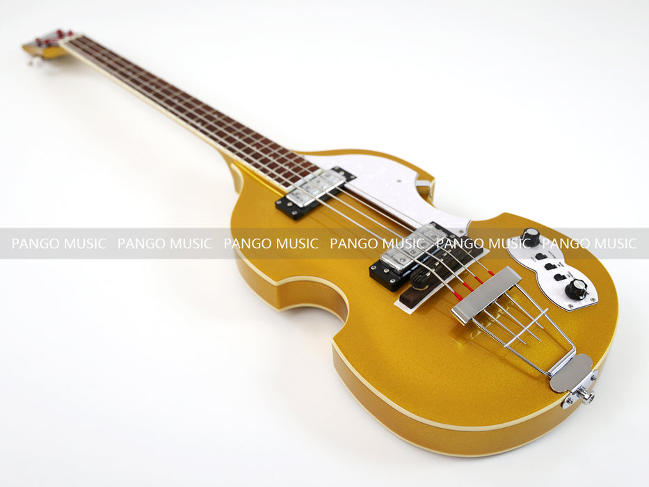 4 Strings Semi Hollow Violin Electric Bass Guitar with Gold Metallic Sparkling Finish  (PHY-107)