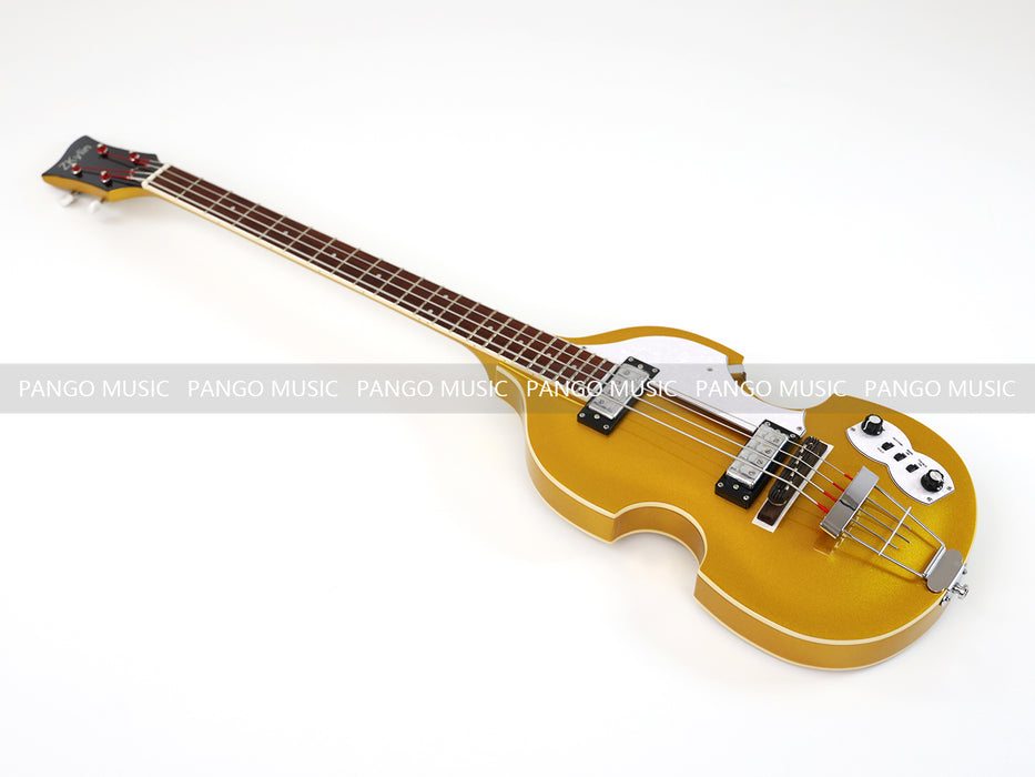 4 Strings Semi Hollow Violin Electric Bass Guitar with Gold Metallic Sparkling Finish  (PHY-107)