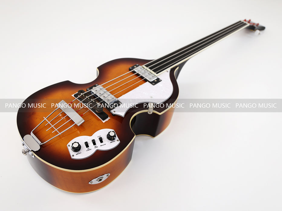 4 Strings Semi Hollow Violin Style Fretless Electric Bass Guitar with Ebony Fretboard (PHY-137)