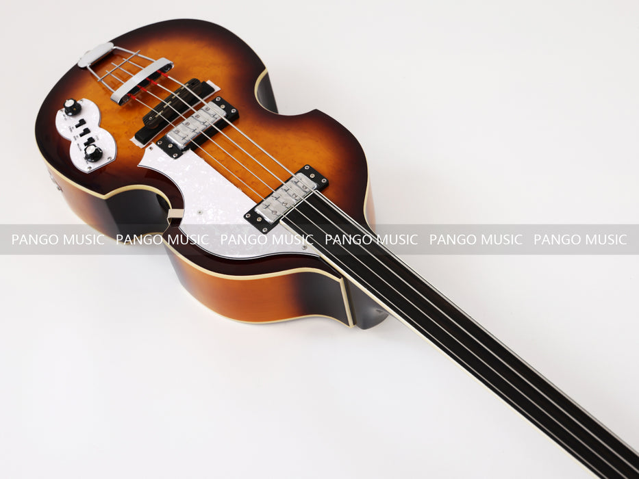 4 Strings Semi Hollow Violin Style Fretless Electric Bass Guitar with Ebony Fretboard (PHY-137)