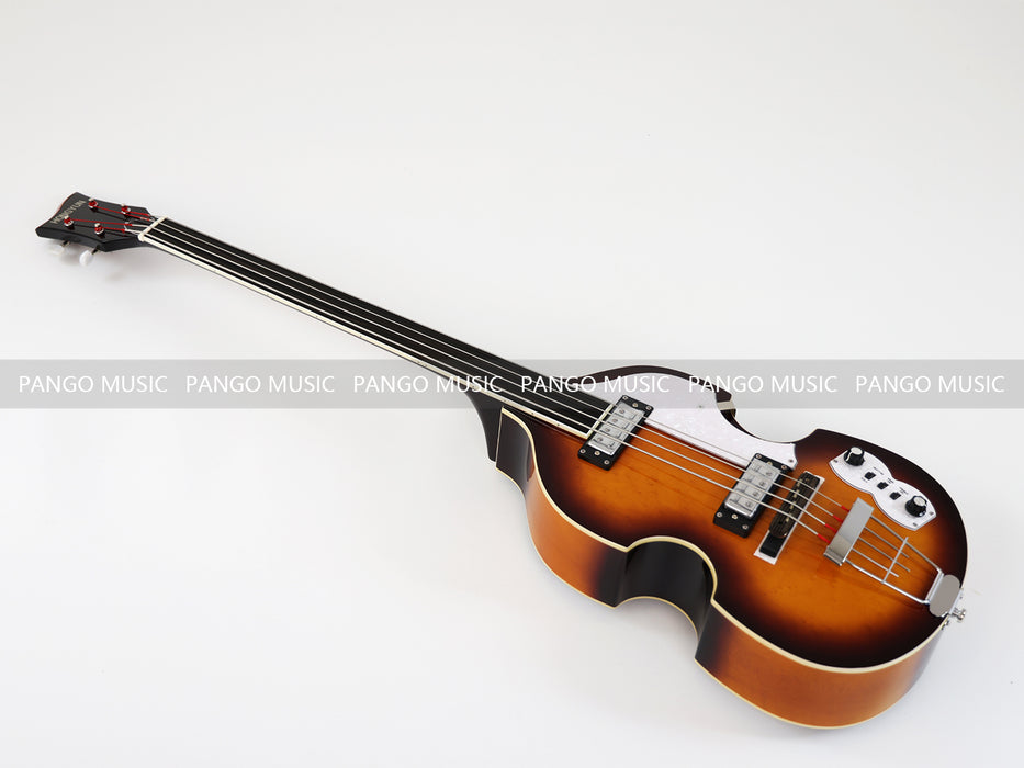 4 Strings Semi Hollow Violin Style Fretless Electric Bass Guitar with Ebony Fretboard (PHY-137)