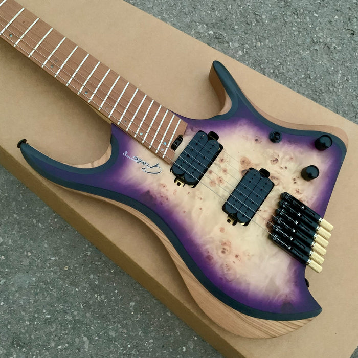 6 Strings Ash Body Headless Electric Guitar with Burl Maple Top (YMZ-235)