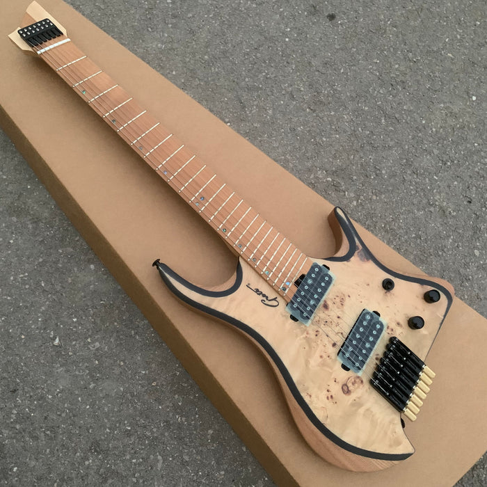 7 Strings Headless Ash Body Electric Guitar with Burl Maple Top (YMZ-234)