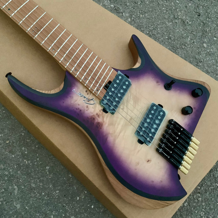 7 Strings Headless Ash Body Electric Guitar with Burl Maple Top (YMZ-236)