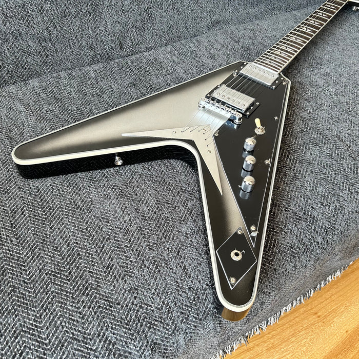 Pre-sale Flying V Style Electric Guitar with Metallic Silver Finish (GKS-010)