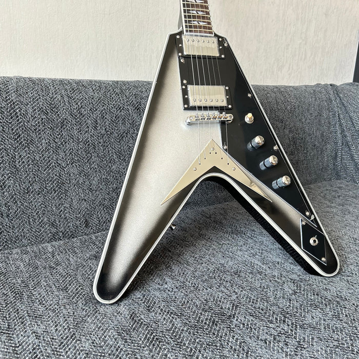 Pre-sale Flying V Style Electric Guitar with Metallic Silver Finish (GKS-010)