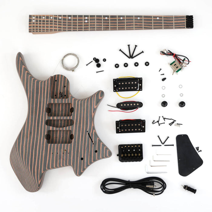 Headless / All Zebrawood DIY Electric Guitar Kit (ZQN-009S)