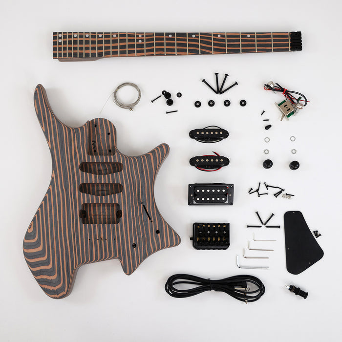 Headless / All Zebrawood DIY Electric Guitar Kit (ZQN-016F)