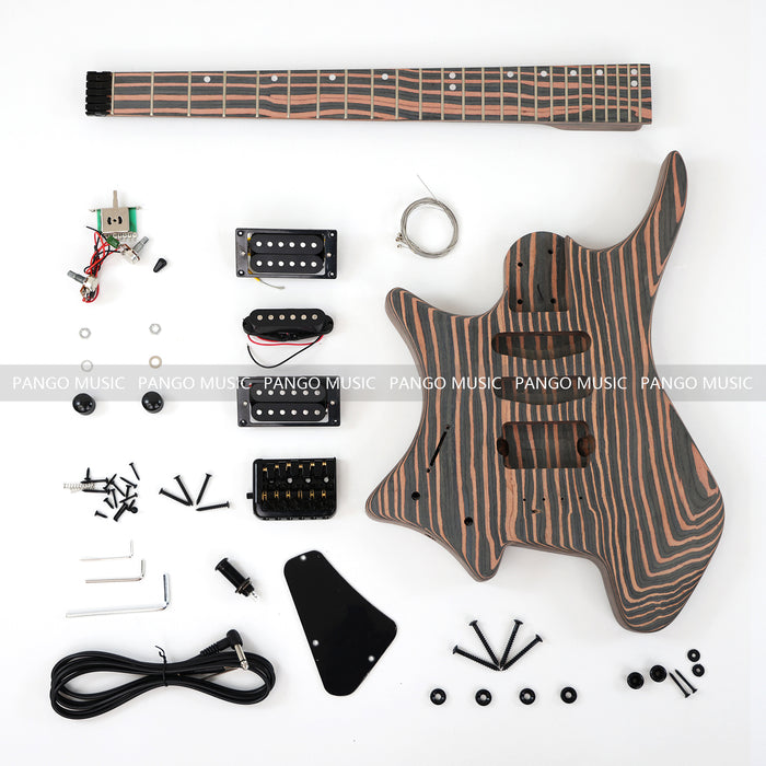 Headless Left Hand All Zebrawood DIY Electric Guitar Kit (ZQN-017F)