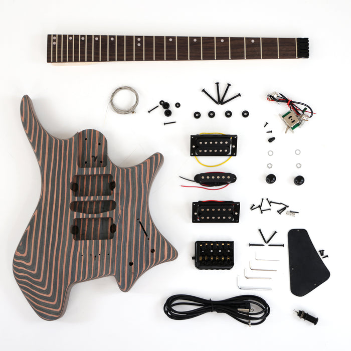 Headless / Zebrawood Body DIY Electric Guitar Kit (ZQN-001F)