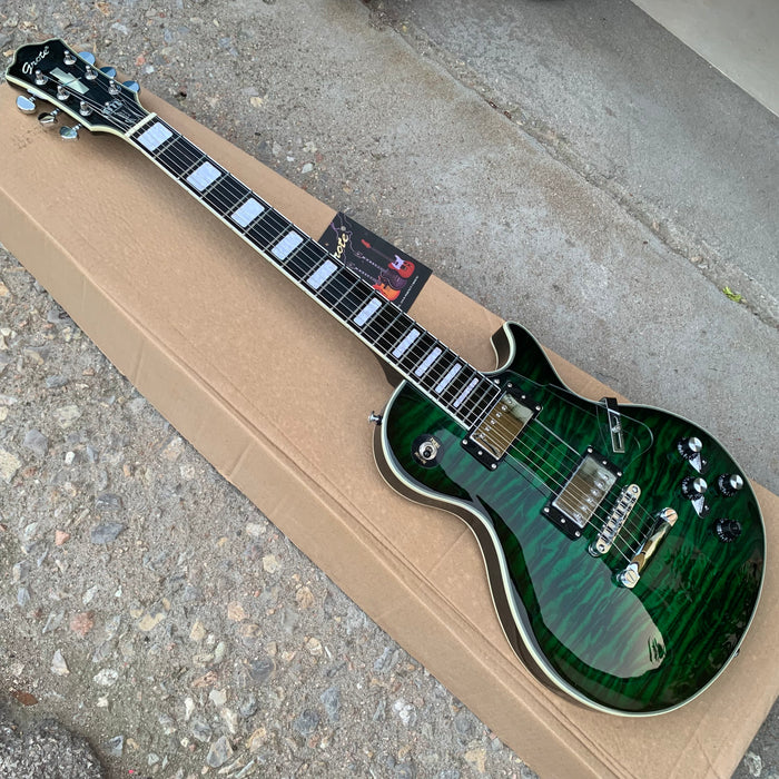 PANGO Music LP Style Green Electric Guitar with Flamed Maple Top (YMZ-223)