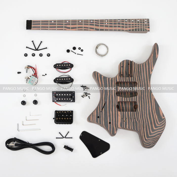 Headless Left Hand All Zebrawood DIY Electric Guitar Kit (ZQN-017S)