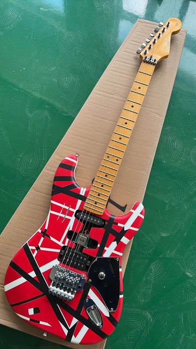 Van Halen Style Heavy Relic Red Electric Guitar with Black White Stripes (ZQN-650)